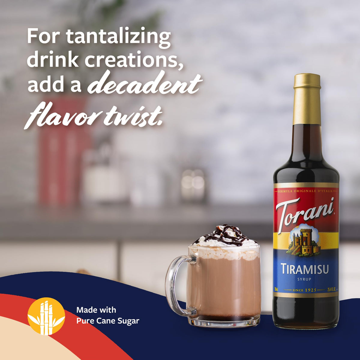 Torani Coffee Syrup Tiramisu Flavoring, 25.4 Fl Oz Glass Bottle with Pump