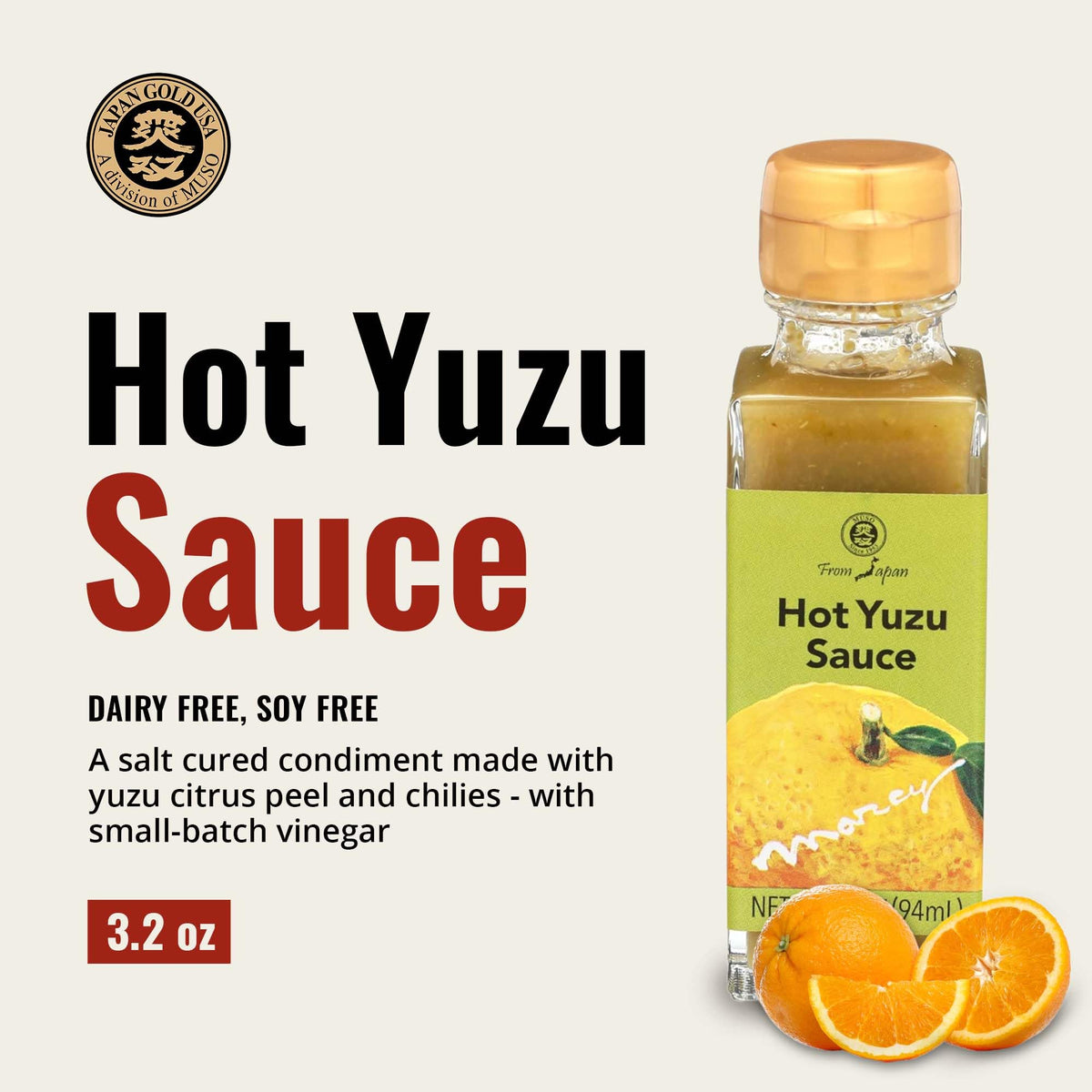Muso From Japan Hot Yuzu Sauce - Spicy Citrus Flavor for Sushi & Noodles, 3.2 Fl Oz, Vegetarian Condiment