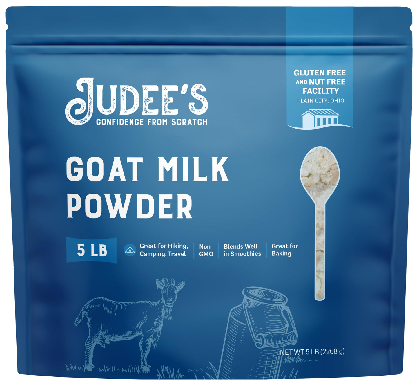 Judees Goat Milk Powder 5 lb - Blends Well in Smoothies and Great for Baking - Convenient for Travel, Hiking, and Camping - Non-