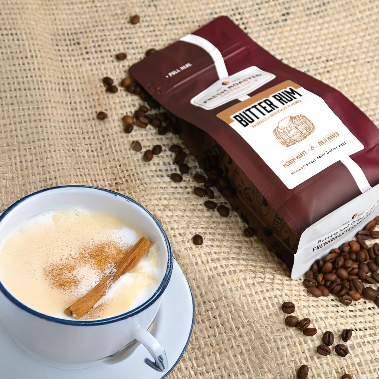 Fresh Roasted Coffee Butter spirit-inspired flavor Flavored Whole Bean Coffee, Medium Roast, 12 oz, Kosher