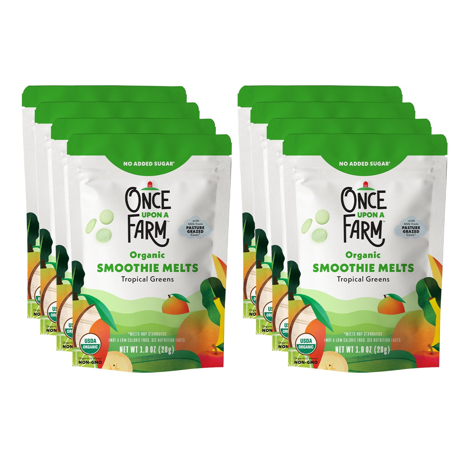 Once Upon A Farm Organic Smoothie Melts With Milk From Pasture Grazed Cows, Tropical Greens, Non Gmo, Kosher, 1 Ounces (Pack Of 8)