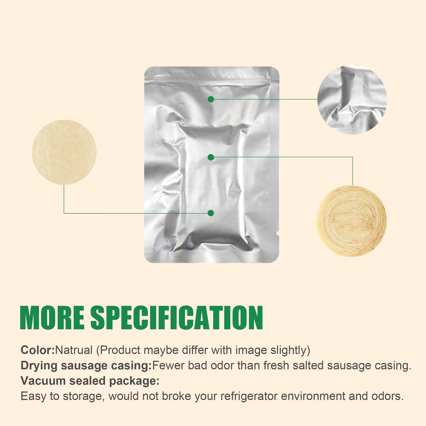 Edible Drying Natural Sausage Casing, Sausage Casings For Flavorous Homemade Sausages Ham,Breakfast Sausage,Italian Sausage,Knoblewurst,Pepperoni,Bologna Sausage And Most Sausage-8M/26Ft,F50Mm