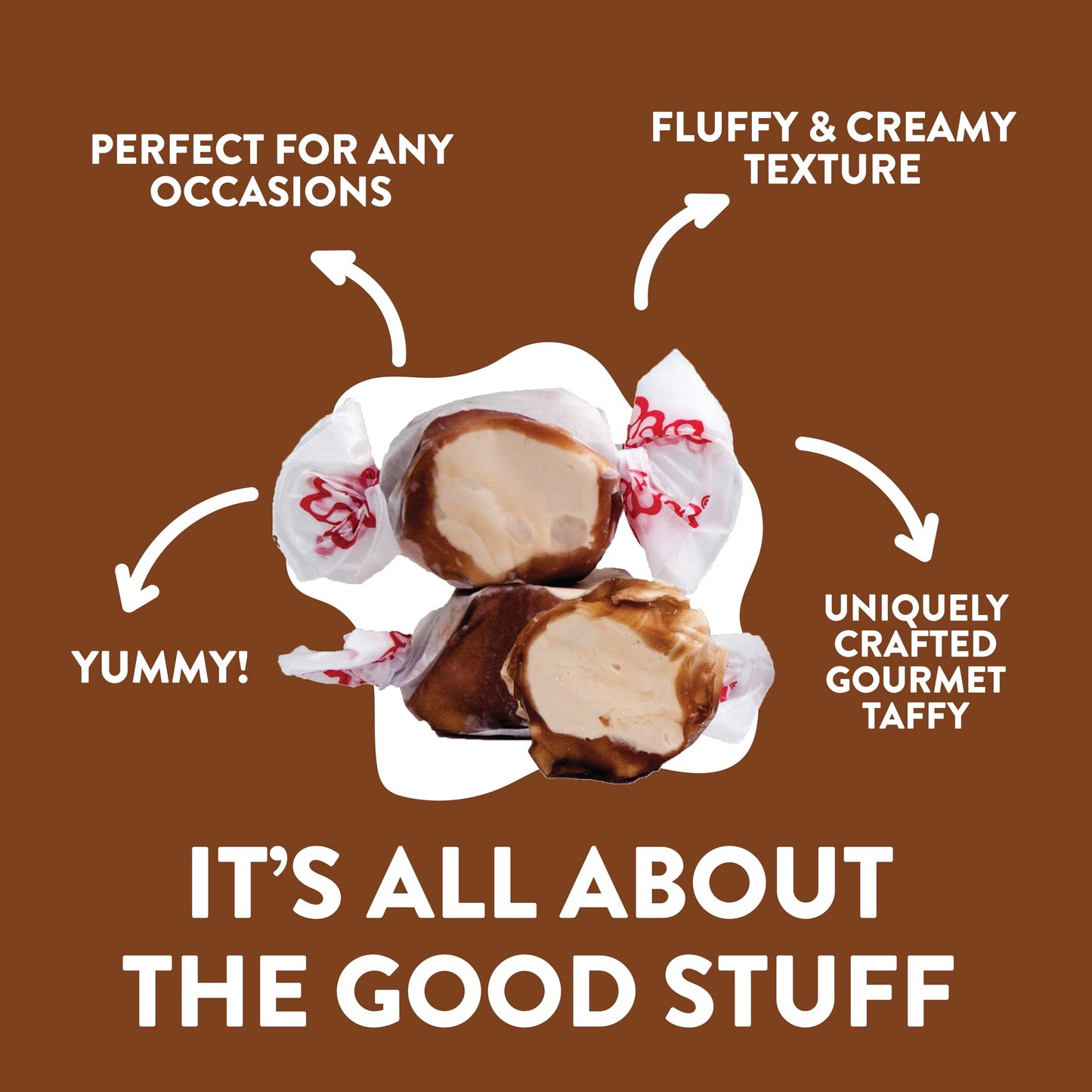 Taffy Town Saltwater Taffy- Chocolate Malt | Gourmet Taffy| Nougat-Style Candy| Soft & Delicious| Sumer Snack Treats| Party Good