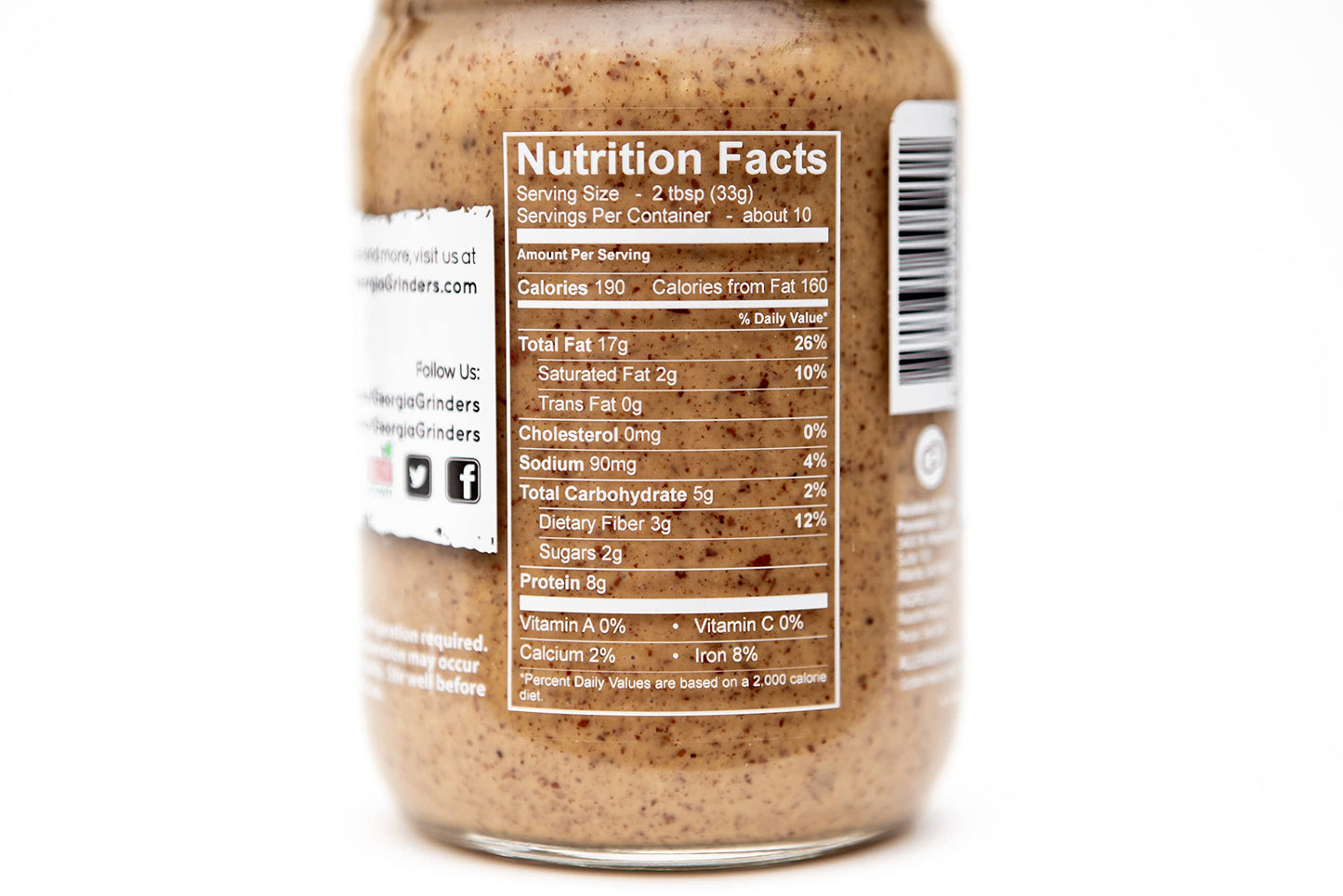 Georgia Grinders Pecan-Peanut Nut Butter 12Oz (1 Ct); Made Using Non-Gmo Georgian Grown Peanuts And Pecans, Vegan, Kosher, Glute