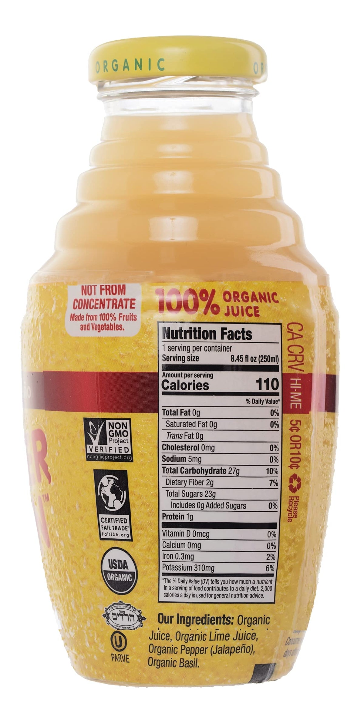 Wonder Lemon Organic Lemon Basil Jalapeno Cold Pressed Juice, 8.45Oz (6 Pack)