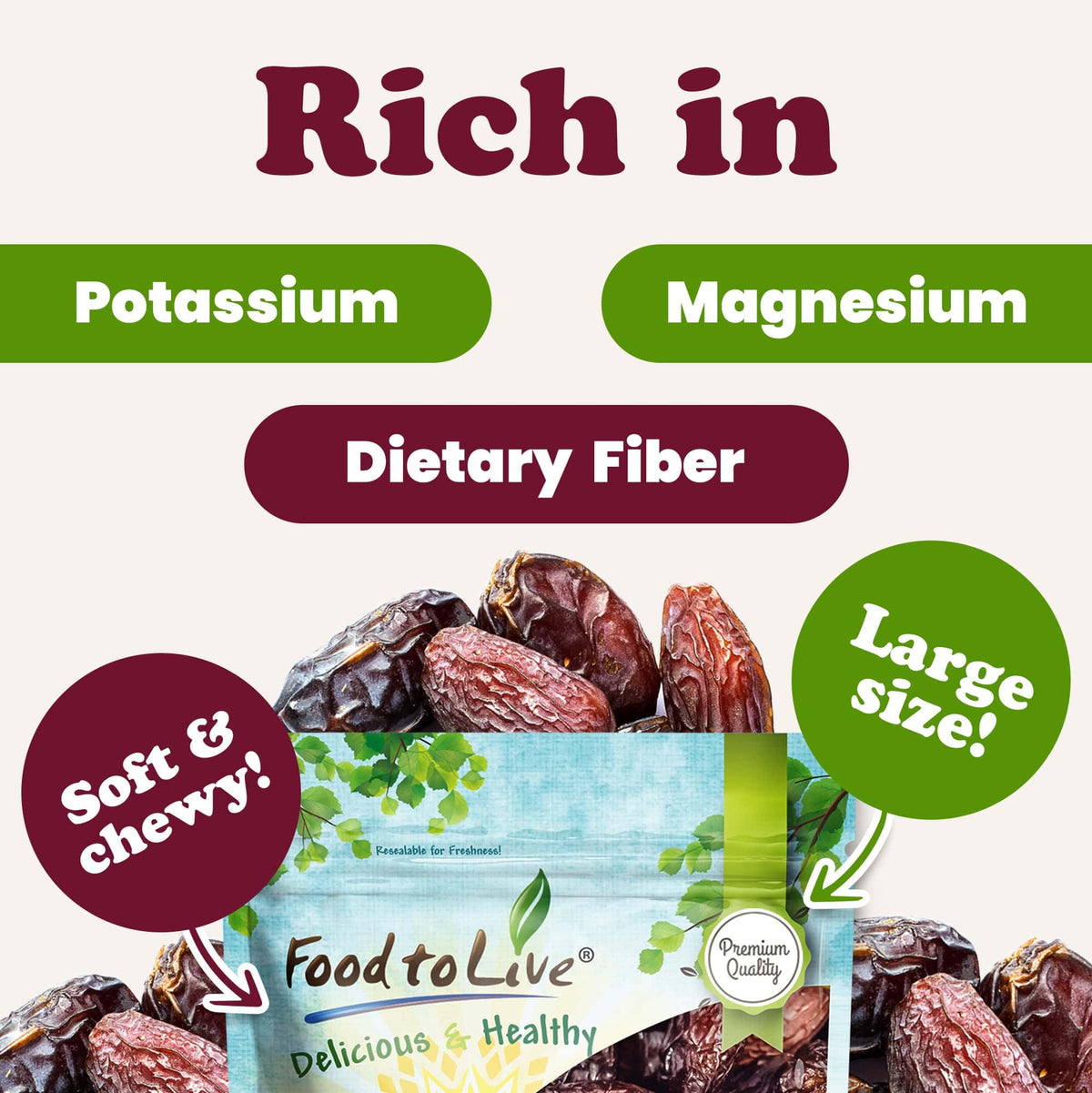 Food To Live California Medjool Dates, 8 Ounces - Soft & Juicy Nature'S Candy. Unsweetened, Unsulphured Dates With Pits. Vegan,