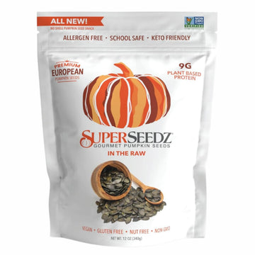 SuperSeedz Raw Styrian Pumpkin Seeds, Raw Unsalted Pepitas, 12oz, Vegan, Gluten Free, Nut Free, Plant Based Protein