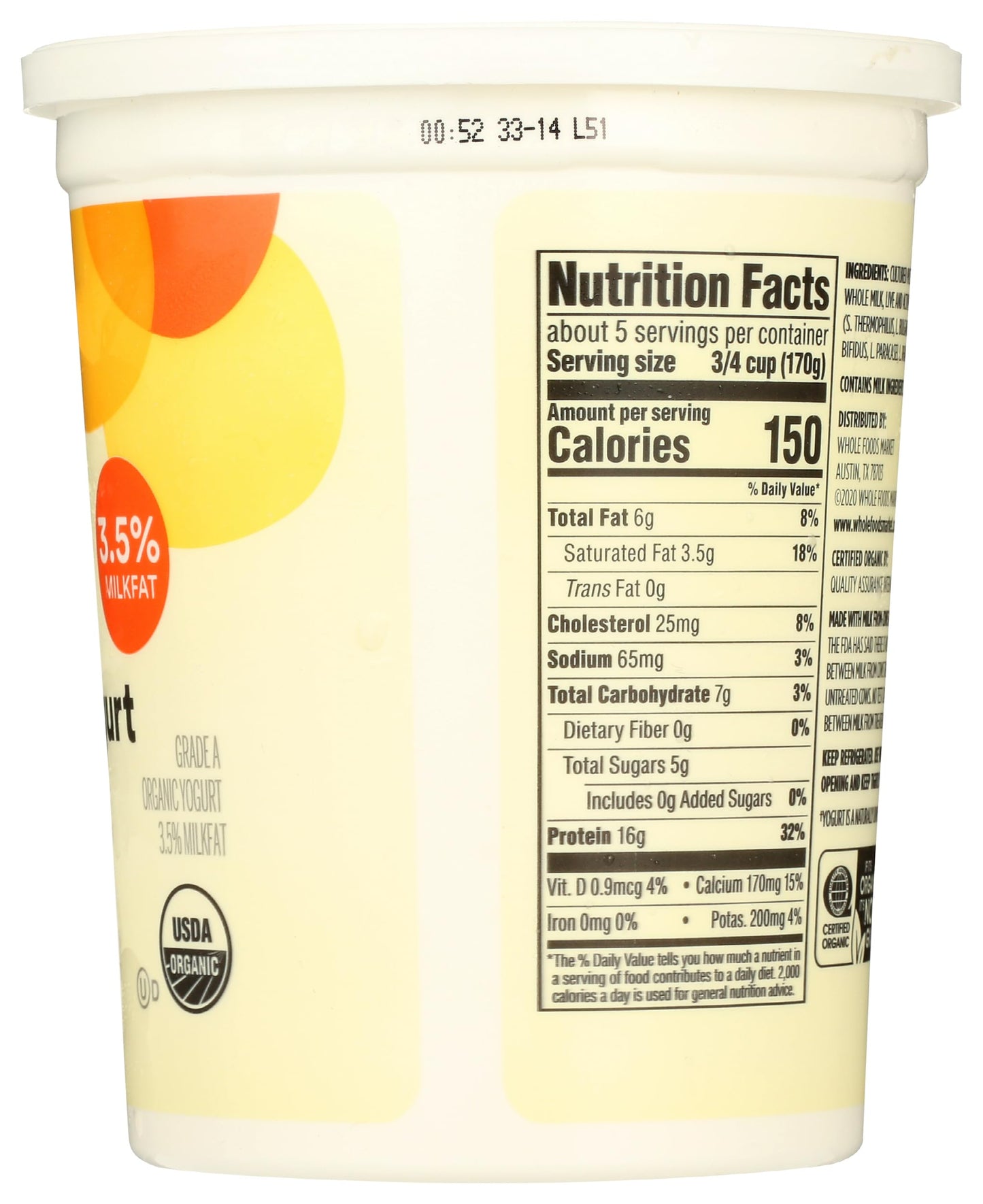 Organic Greek Whole Milk Yogurt, Plain, 32 oz