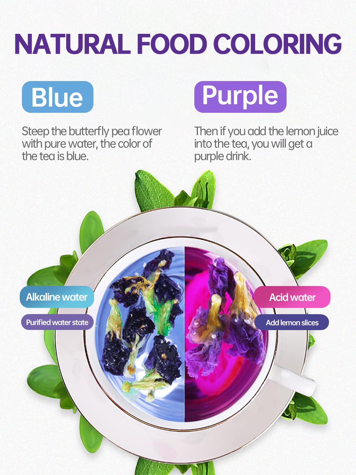 TeeLux Butterfly Pea Flower Tea, Non-GMO, Dried, 3.5 Oz