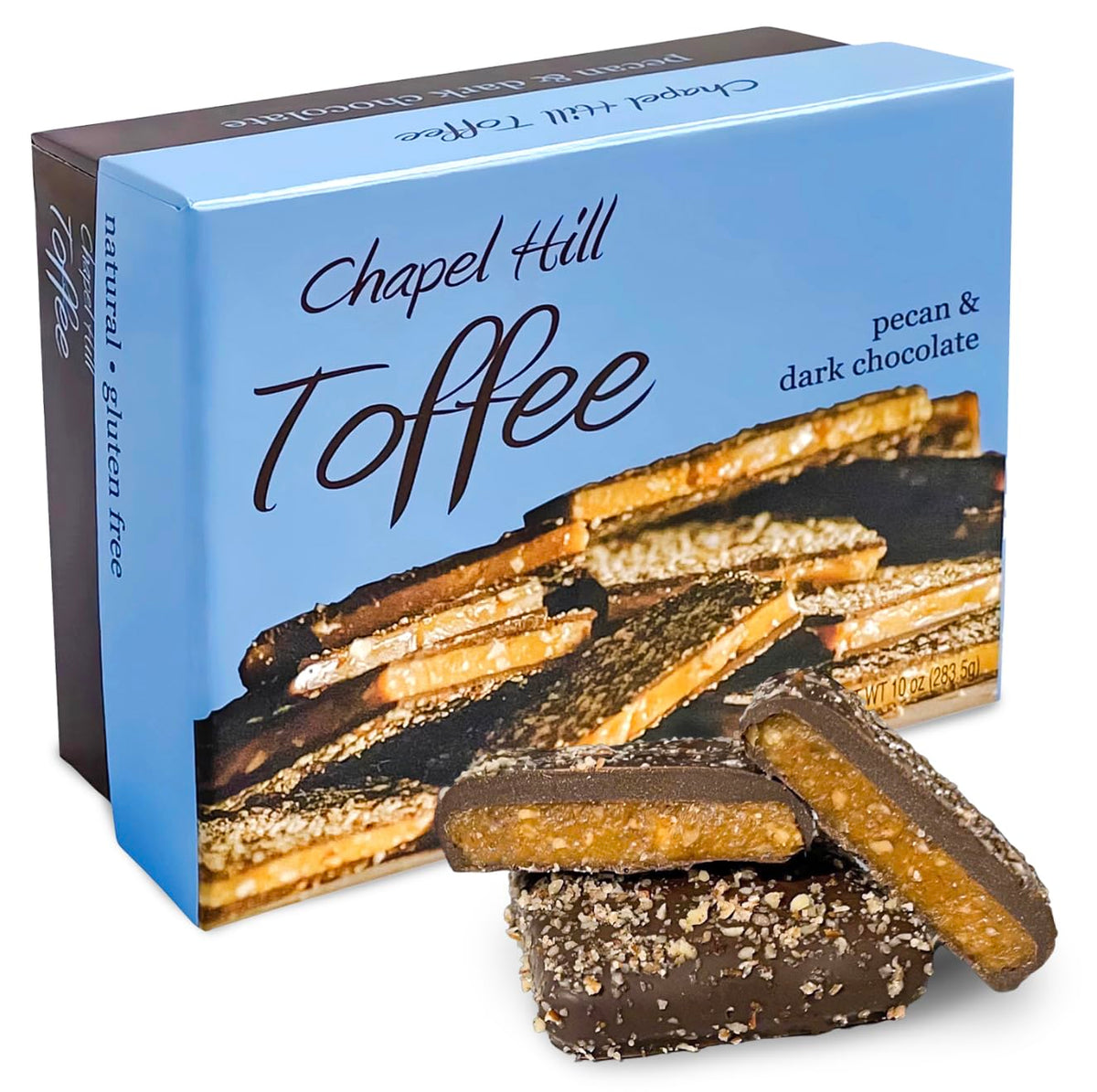 Chapel Hill Pecan and Dark Chocolate Toffee, Natural and Gluten Free, Delicious Toffee Squares (10 Ounce)