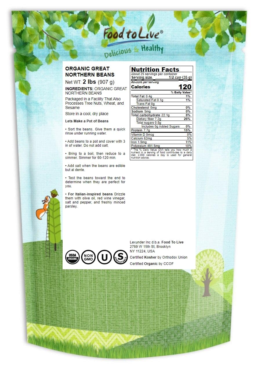 Food To Live Organic Great Northern Beans, 2 Pounds - Dried, Non-Gmo, Kosher, Raw, Sproutable, Bulk Seeds, Product Of The Usa