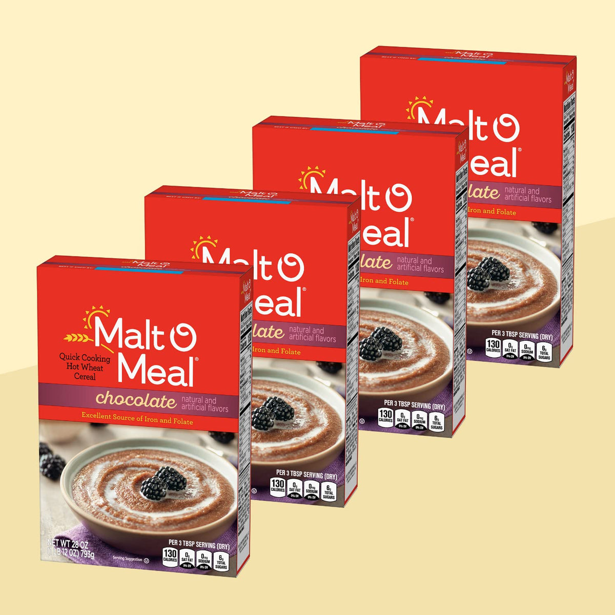 Chocolate Malt-O-Meal, Quick Cooking Hot Breakfast Cereal, 28 Ounce Box (Pack of 4)
