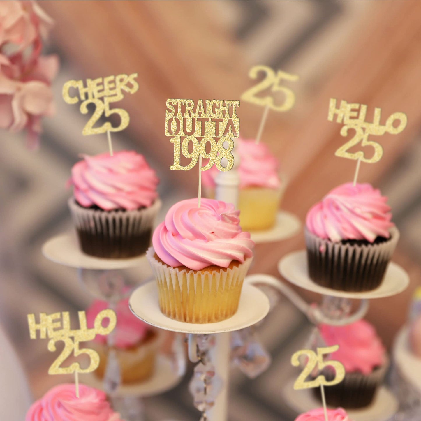 Gyufise 24Pcs Happy 35th Cupcake Toppers Glitter Thirty-five Straight Outta 1988 Cupcake Picks Cheers to 35 Years Birthday Cake