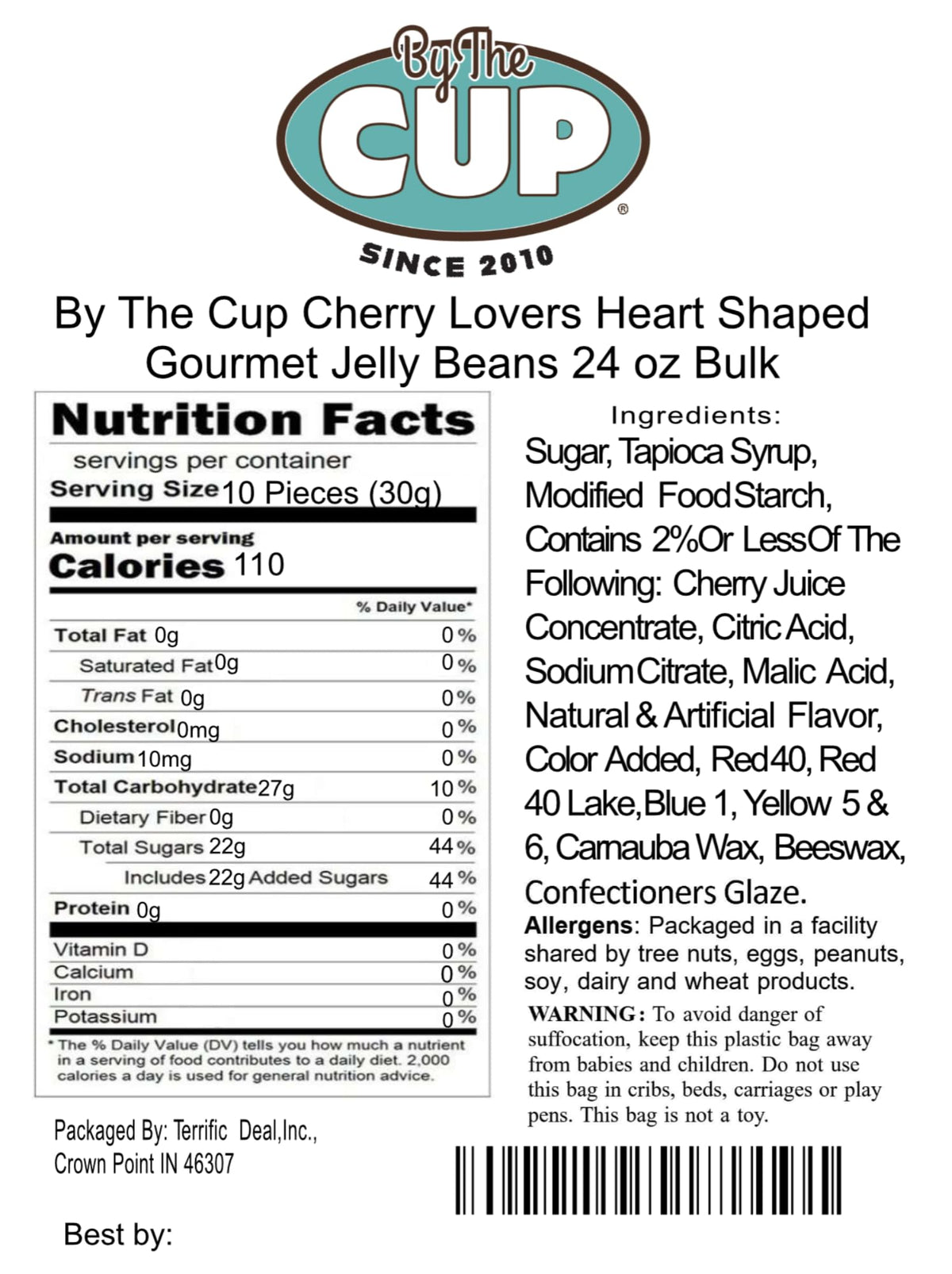 By The Cup Cherry Lovers Heart Shaped Gourmet Jelly Beans, 24 Oz Bulk Bag