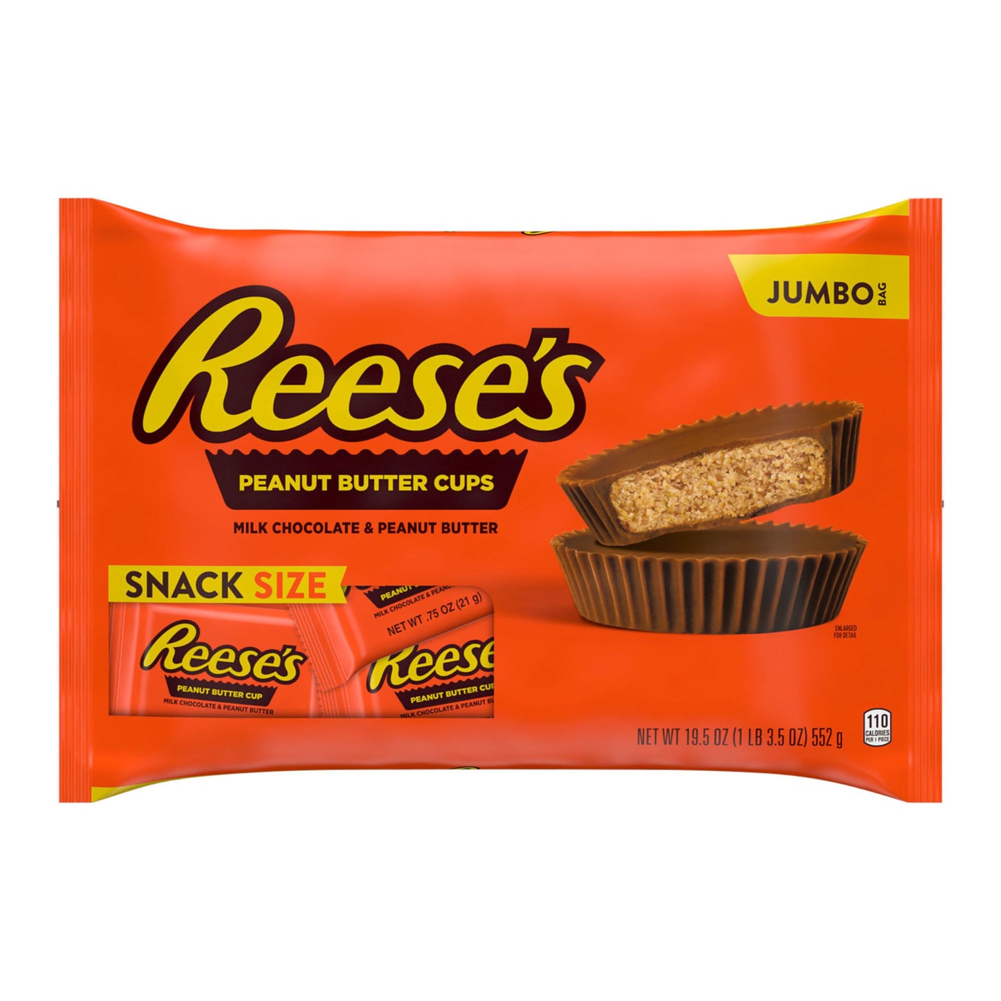 REESES Milk Chocolate Snack Size Peanut Butter Cups, Candy Jumbo Bag, 19.5 oz