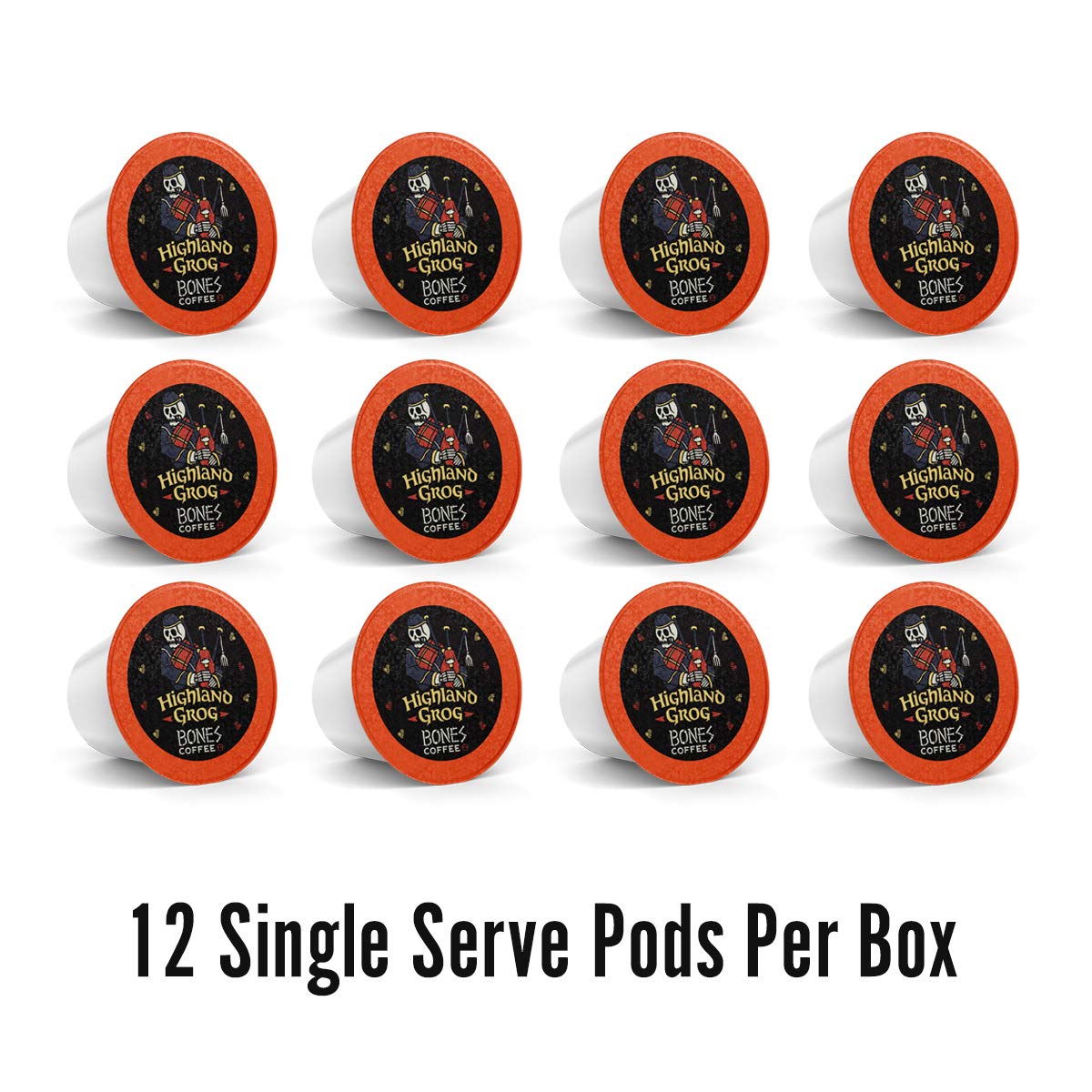 Bones Coffee Company Flavored Coffee Bones Cups Highland Grog Butterscotch Caramel | 12Ct Single-Serve Coffee Pods Compatible With Keurig 1.0 & 2.0 Keurig Coffee Maker