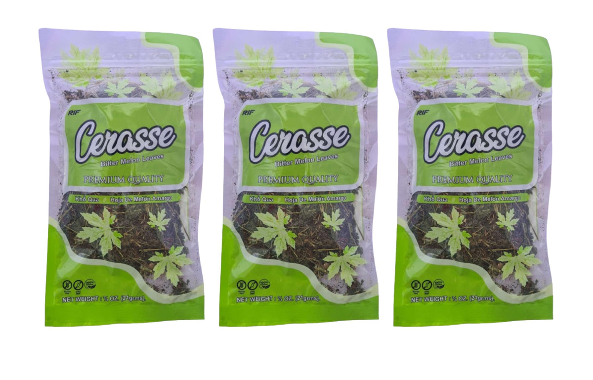 RSJ Trading Cerasse Tea, Bitter Melon Bush Tea, Wildcrafted, 0.75oz, Green Yellowish, Resealable Bag, 3 Pack and 5 Pack