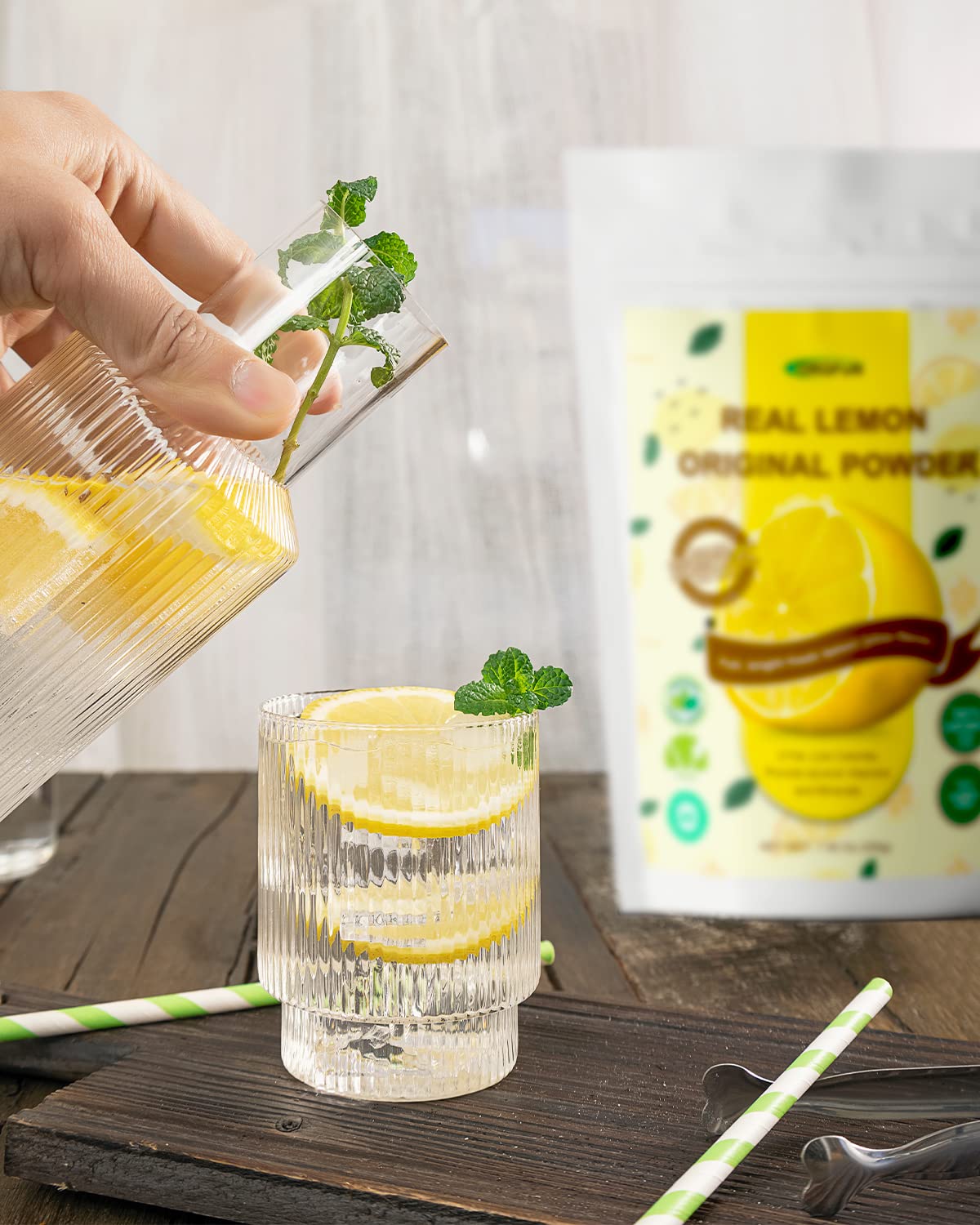 ORGFUN Original Lemon Powder, Freeze Dried Lemon Juice Powder, Great for Beverages, Smoothies, Baking 7.06 Oz