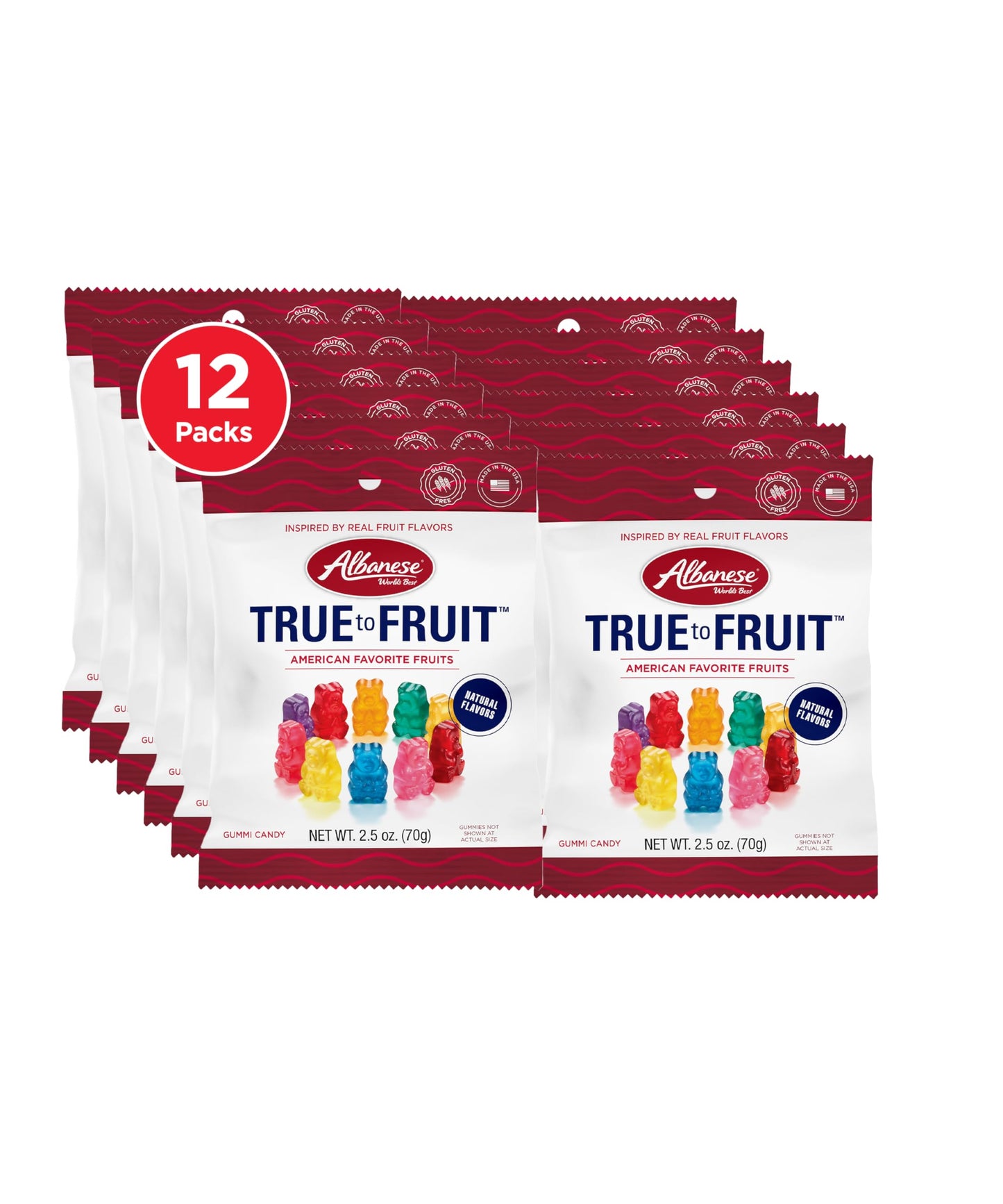Albanese World s Best True to Fruit - American Favorite Fruits Gummies, 2.5oz Bag (Pack of 12), Individually Wrapped Soft & Che