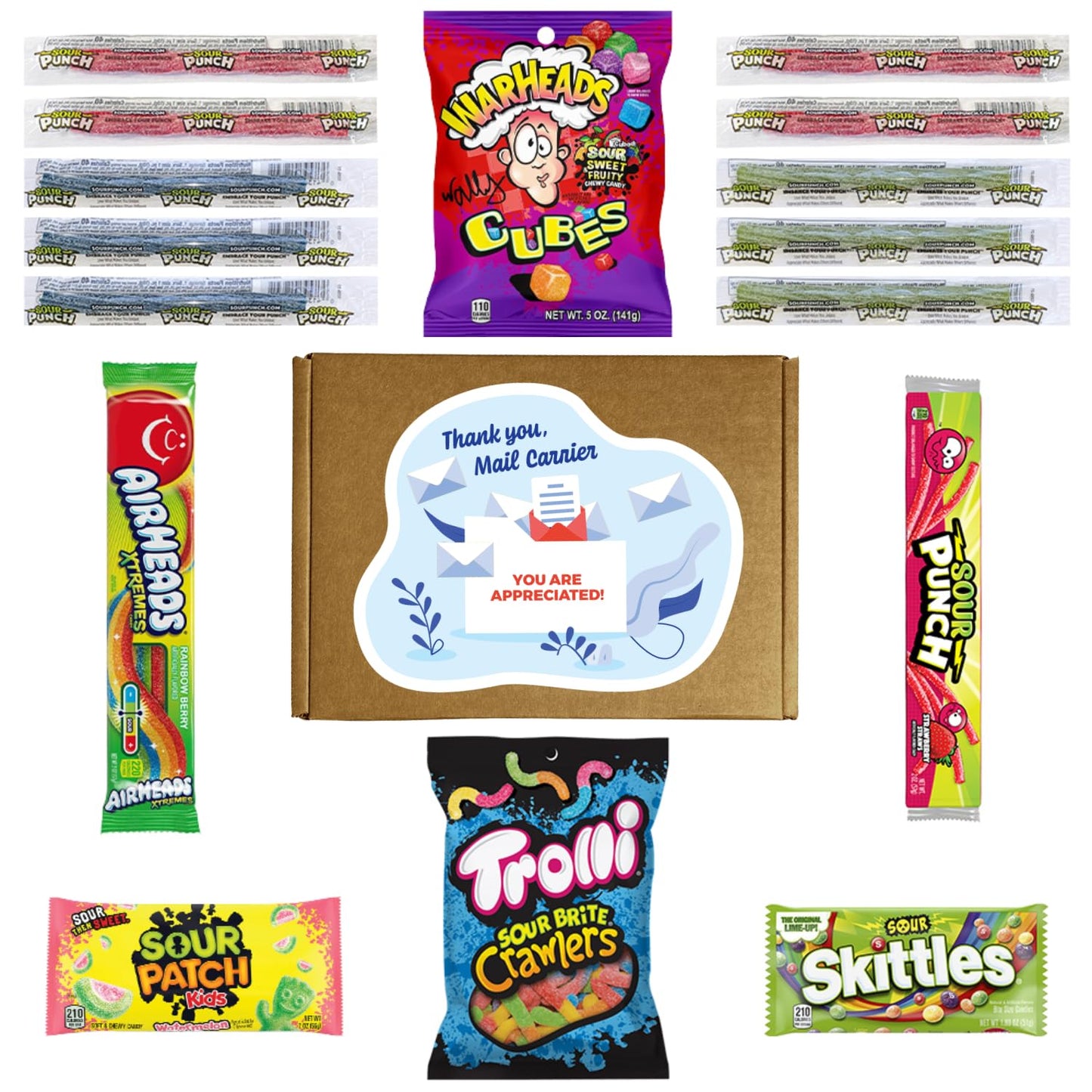 Hangry Kit Sour Candy Variety Pack - 16-Piece Gift Box for Mail Carriers/Post Workers