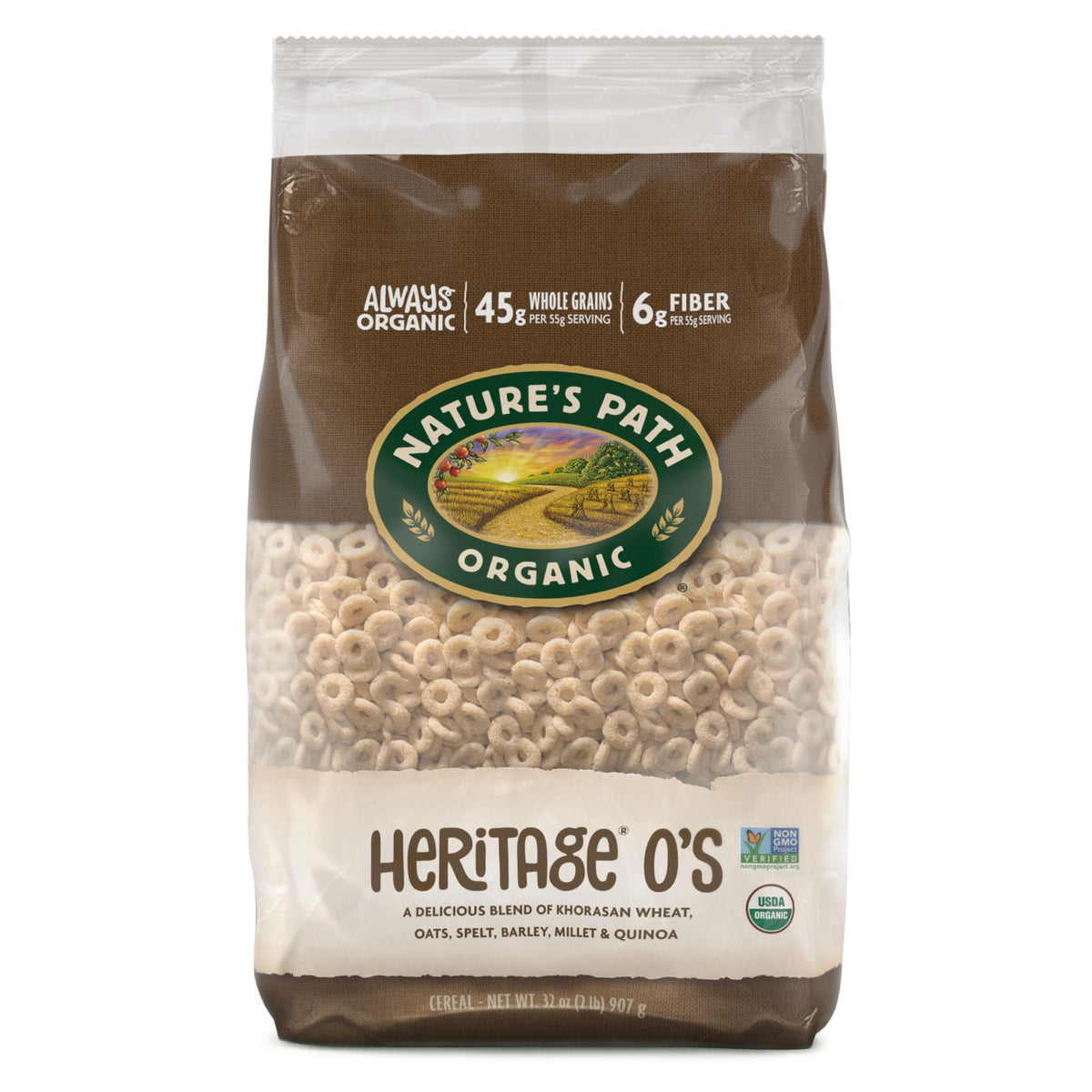 Nature s Path Organic Heritage O s Cereal, 32 oz (Pack of 6), Non-GMO, Earth Friendly Packaging