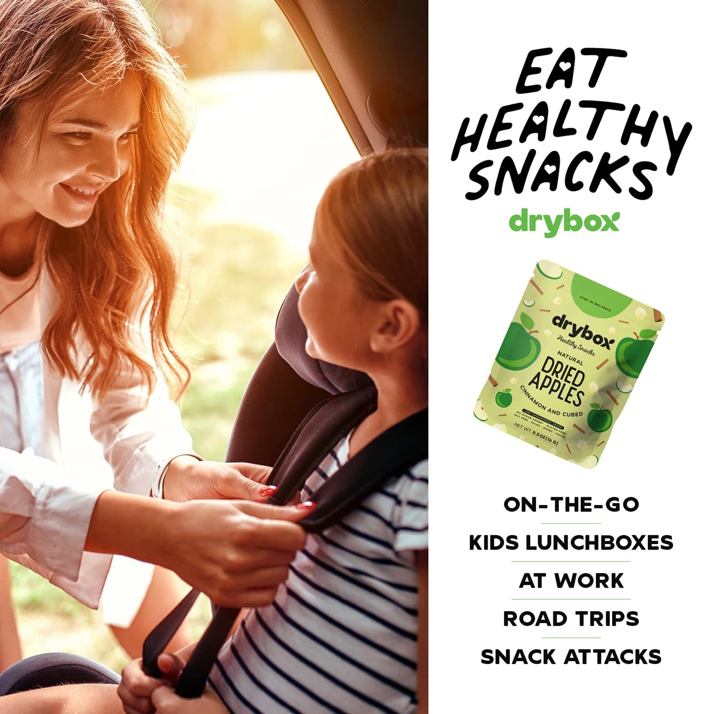Drybox Dried Cinnamon Apple Cubed 36 Snack Packs | No Sugar Added Dried Apples With Sweet Cinnamon | Non-Gmo Gluten Free Healthy