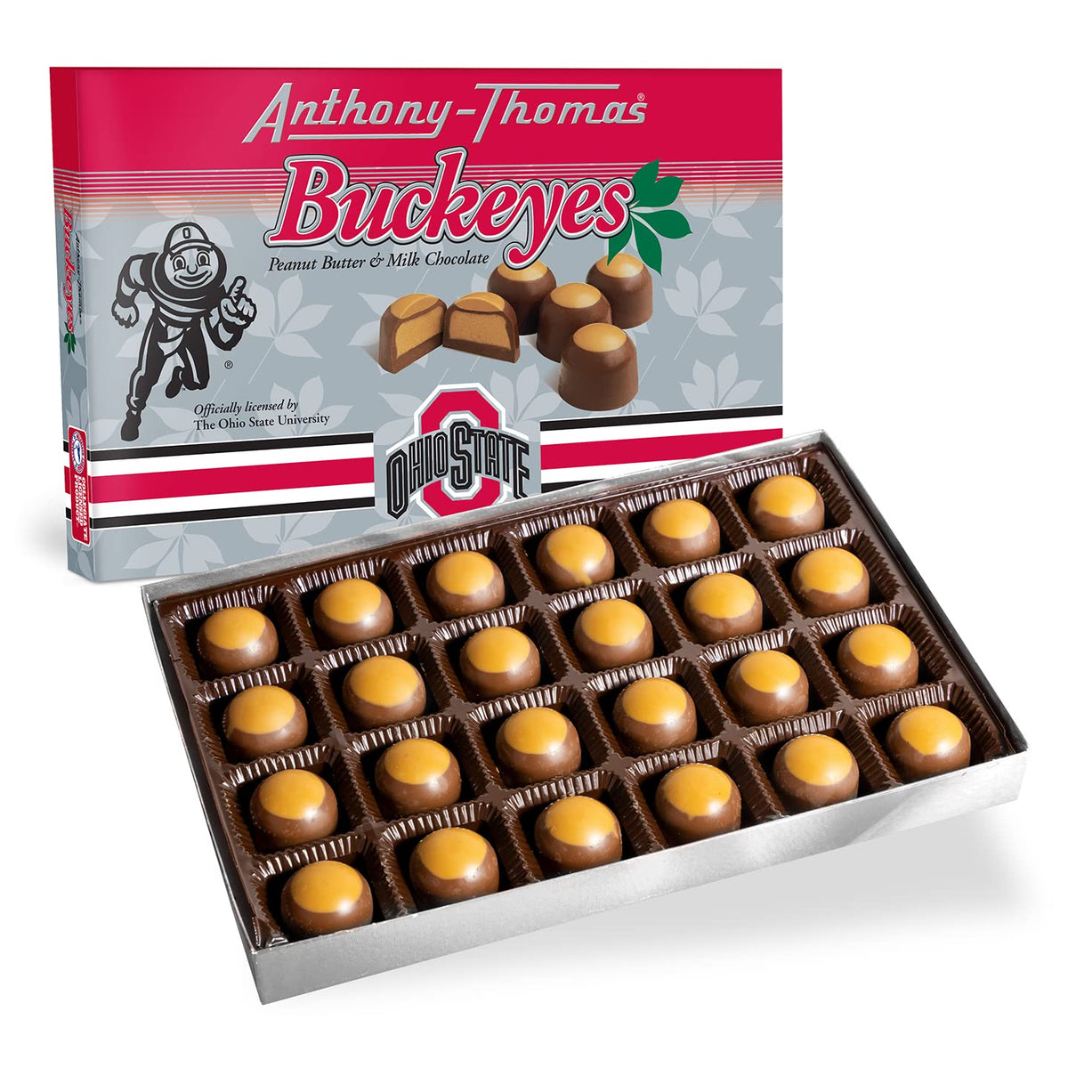 Anthony-Thomas  Peanut Butter & Milk Chocolate Buckeyes in Ohio State Buckeyes Box  Deliciously Delightful Snacks (24 Count)