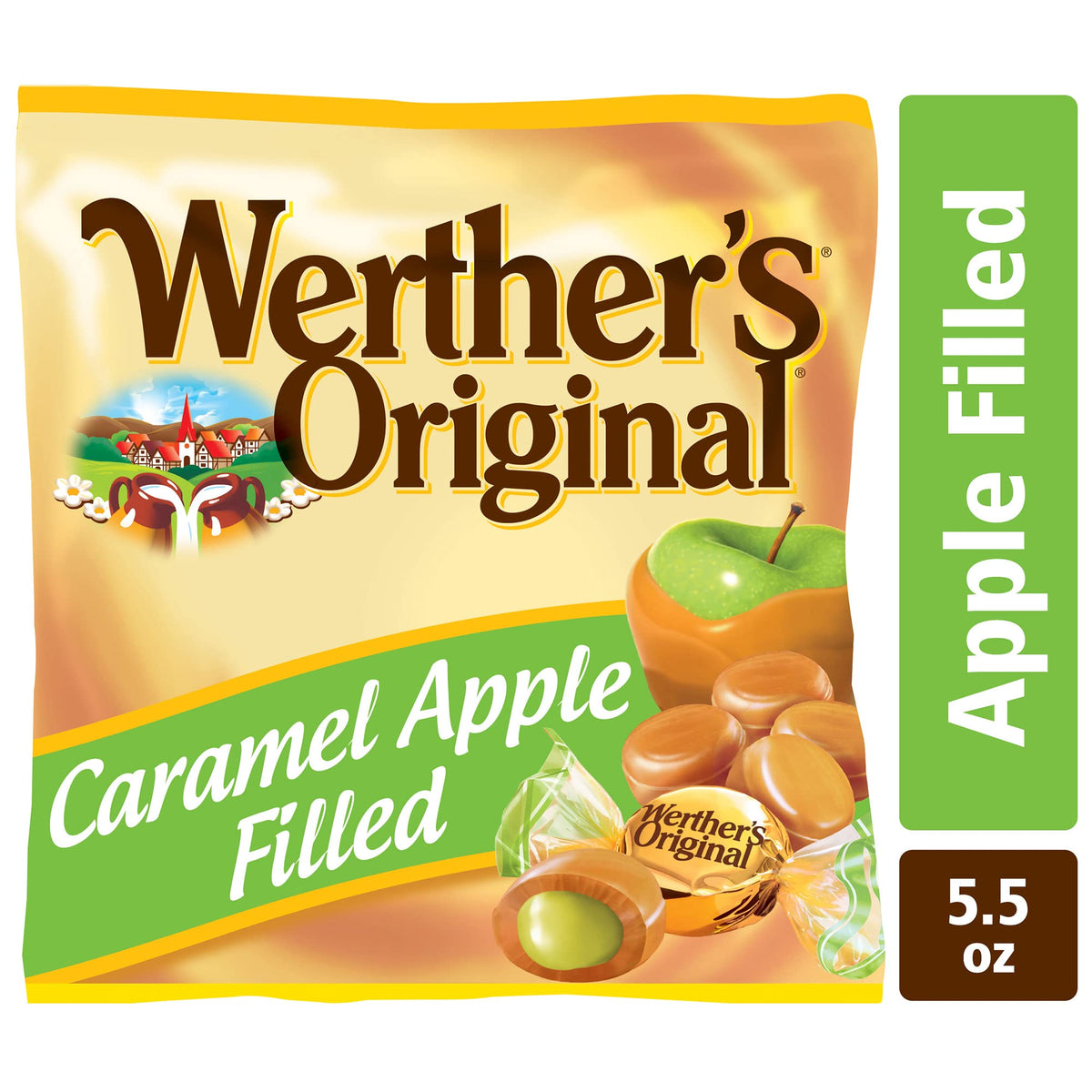 Werthers Original Hard Apple Filled Caramel Candy, 5.5 Oz Bags (Pack of 12)