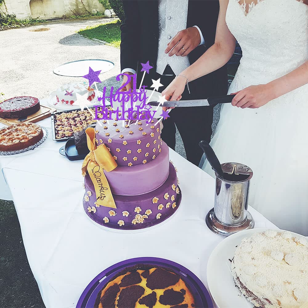 Pargleev Glittery 21st Birthday Cake Topper, Purple Silver, Personalised with Star, Model hbcp-zycp21-221027