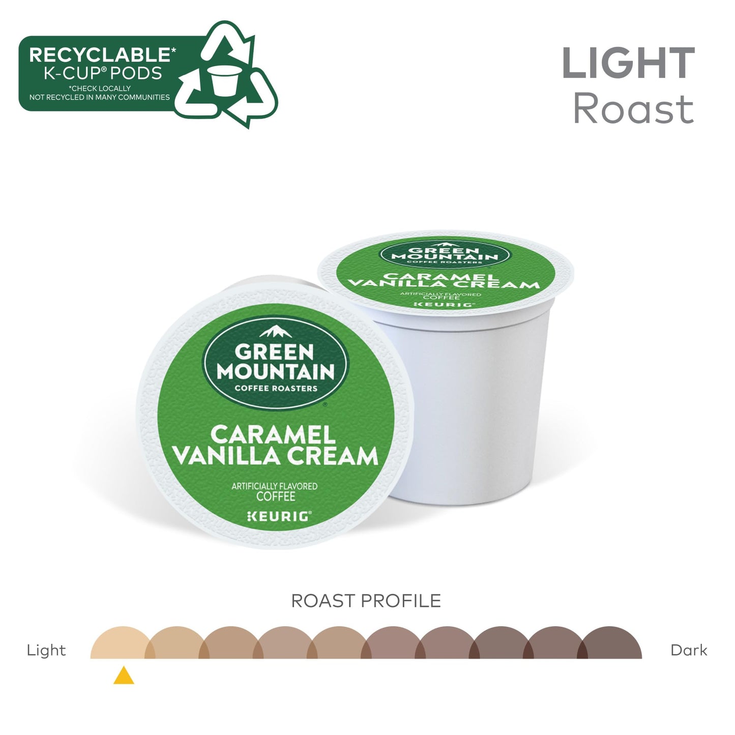 Green Mountain Coffee Roasters Caramel Vanilla Cream, Single-Serve Keurig K-Cup Pods, Flavored Light Roast Coffee Pods, 32 Count