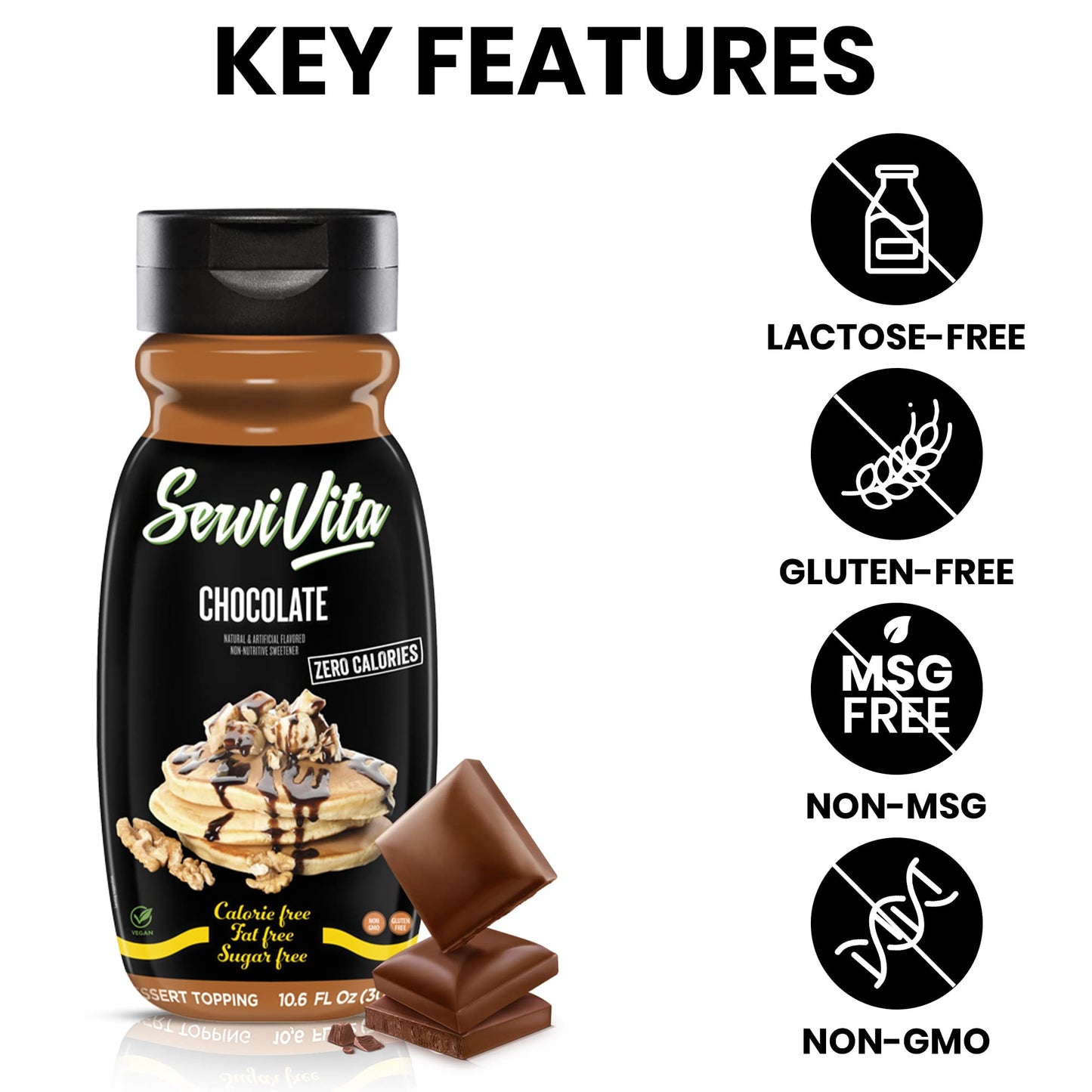 Sugar Free Chocolate Syrup Zero Calories And Fat Free, 10.6 Fl Oz - No Sugar Chocolate Syrup Dessert Topping Gluten-Free, Non-Gm