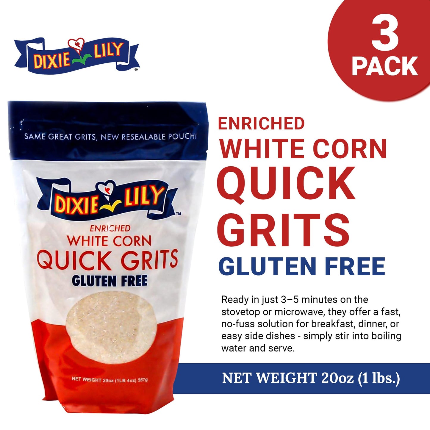 Dixie Lily White Corn Grits 20 Oz Pack Of 3