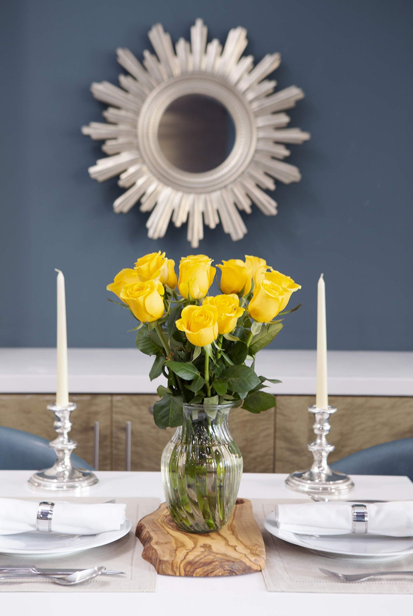 Kabloom Flowers - Bouquet Of 12 Fresh Yellow Roses (Farm-Fresh, Long-Stem) With Vase - Gift For Birthday, Sympathy, Anniversary, Get Well, Thank You, Valentine, Mother’S Day Fresh Flowers