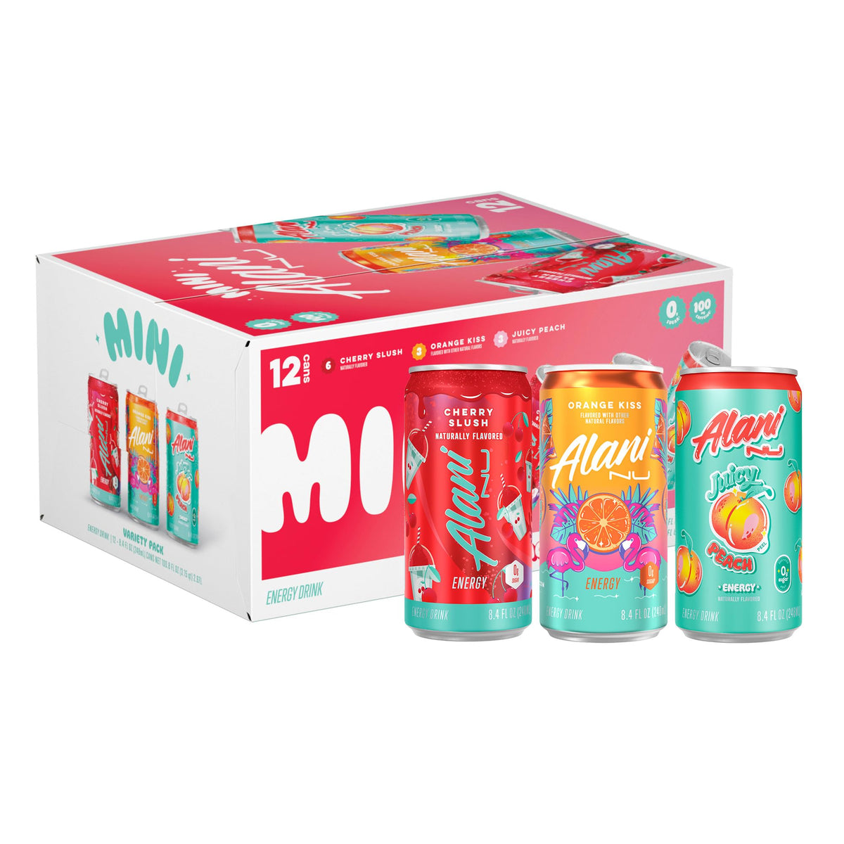 Alani Nu Variety Pack Energy Drinks, 100mg Caffeine, Low Calorie, 8 Fl Oz Cans, Multi-colored, 12 Pack