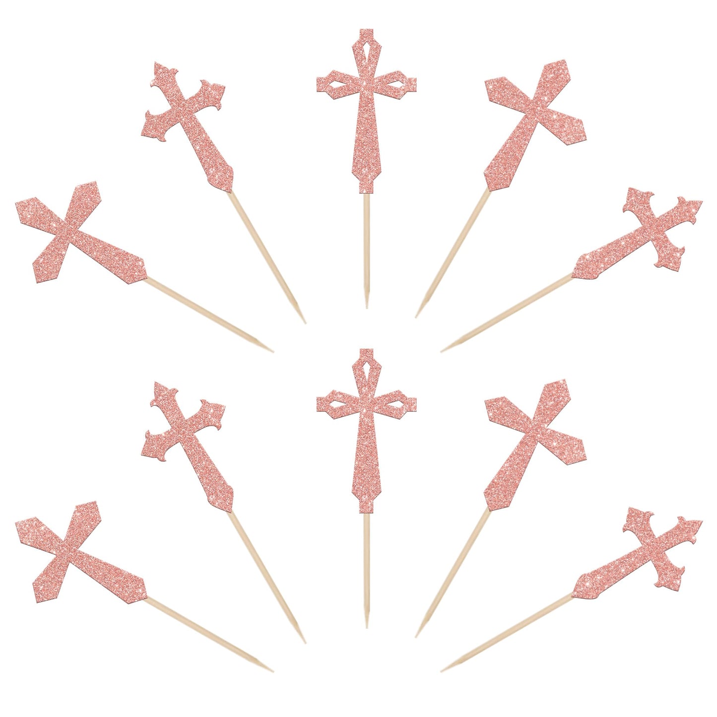 YCTHUNFISH Cupcake Toppers 24 Pack Glitter Cardstock Rose Gold for Baptism Baby Shower Birthday Party Decorations