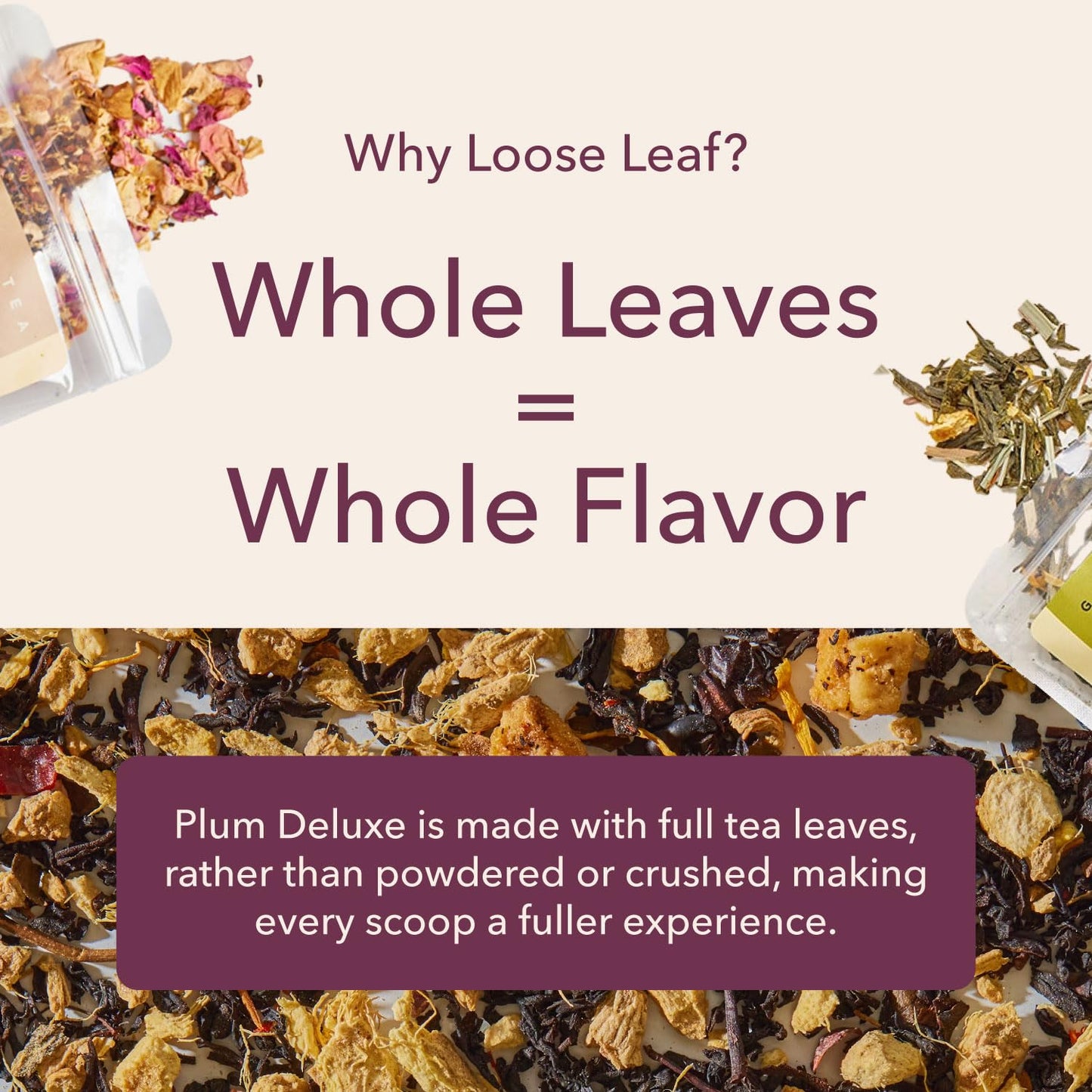 Plum Deluxe Herbal Tea – Caffeine-Free Peach Chamomile Blend – Loose Leaf for Hot or Iced – 75 to 100 Cups