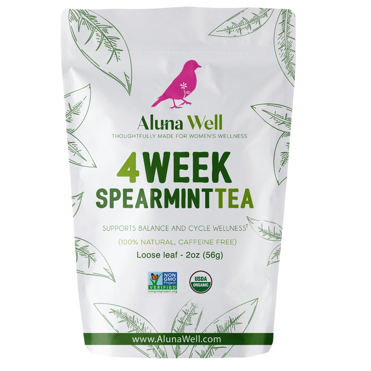 Aluna Well Organic Spearmint Tea - Supports Hormonal Balance And Wellness For Women  4 Week Loose Leaf Herbal Tea  Energy Blend-Free  2 Oz