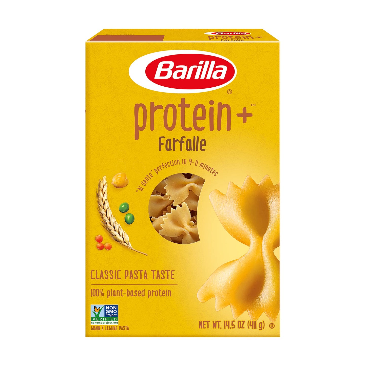 Barilla Protein+ (Plus) Farfalle Pasta - Protein From Lentils, Chickpeas & Peas - Good Source Of Plant-Based Protein - Protein Pasta - Non-Gmo - Kosher Certified - 14.5 Ounce Box (Pack Of 8)