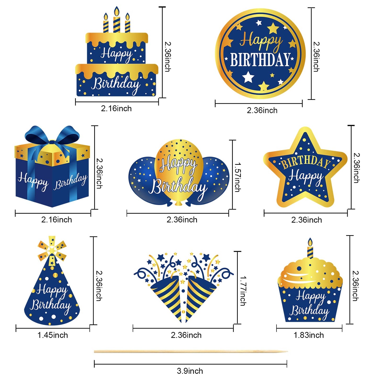 Lnlofen 48Pcs Happy Birthday Cake Toppers Decorations For Boys Men, Blue Gold Birthday Cupcake Toppers, 16Th 21St 30Th 40Th 50Th
