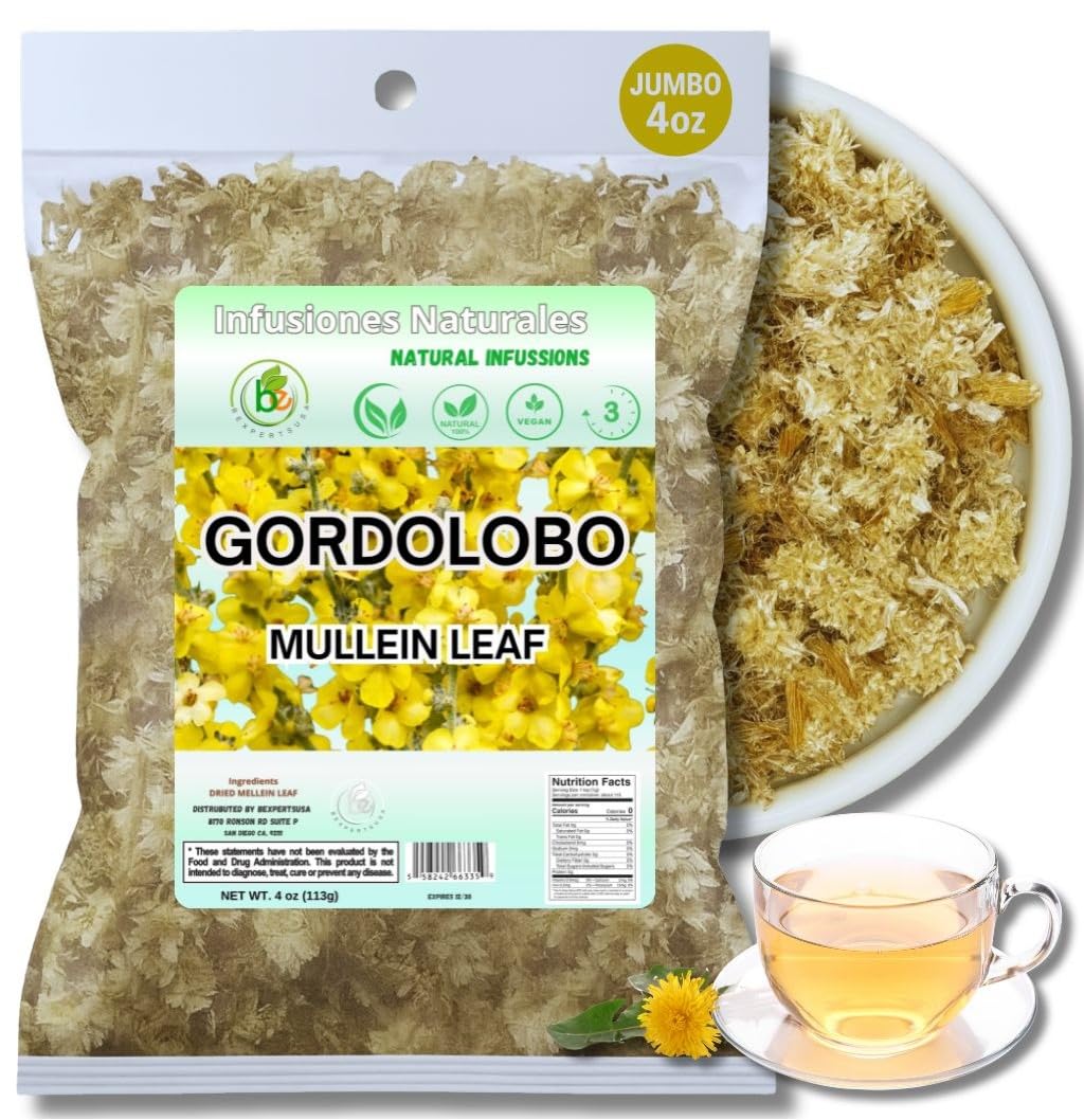 Gordolobo Herbal Tea - 4 Oz (113 G) - 100% Natural Loose Leaf Mullein Flower Tea - Vegan  Non-Gmo  Gluten-Free - Traditional Mexican Remedy - Calming & Soothing Herbal Infusion - By Bexpertsusa
