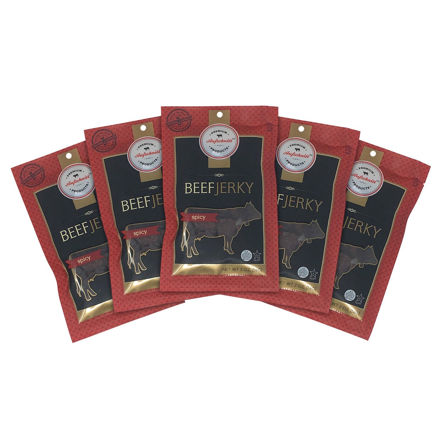 Premium Aufschnitt Beef Jerky - Low Sodium, Spicy - 5 Pack, 2 Ounce - Keto & Halal Friendly, Certified Kosher, Made in USA