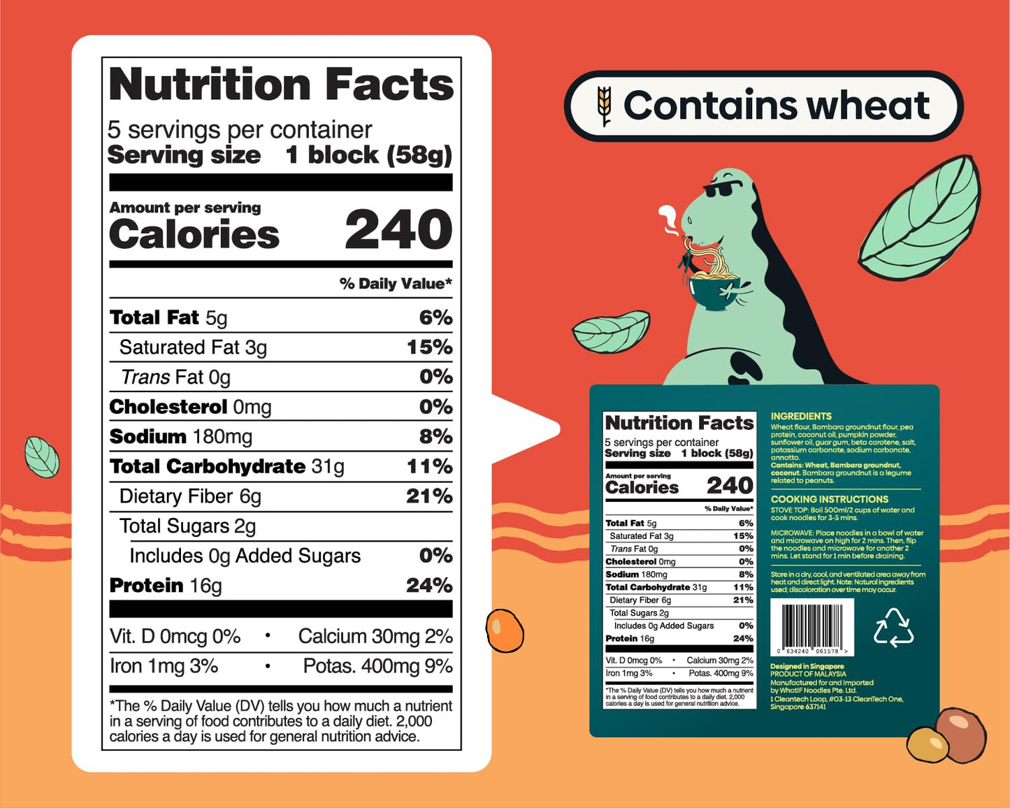 Healthy Instant Pumpkin Noodles Unflavored | Vegan, Air Fried, Lower Sodium, 16G Protein & 6G Fiber | For Ramen, Wok, Stir Fry |
