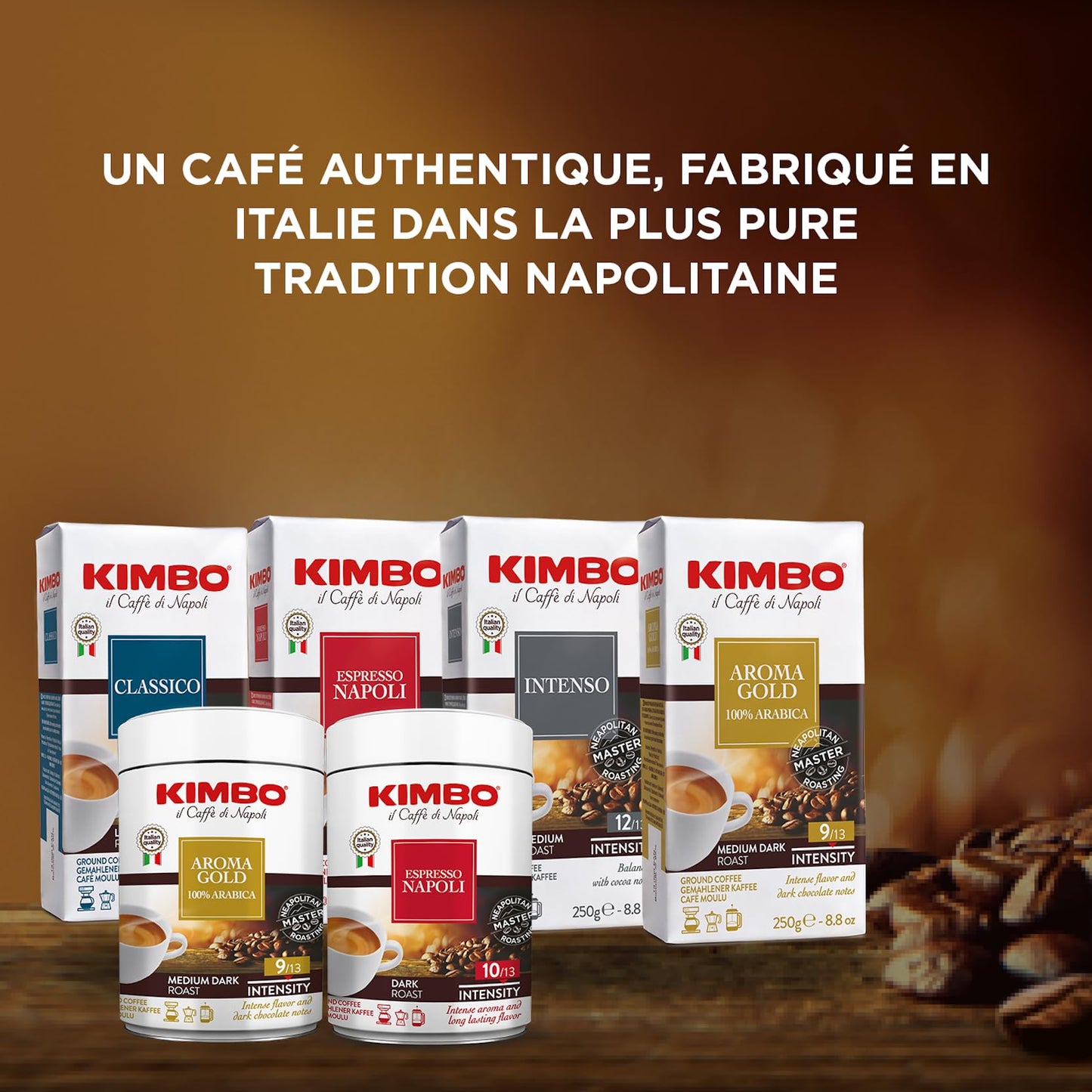 KIMBO Espresso Napoli Ground Coffee, Dark Roast, Intense Aroma, 8.8 oz (Pack of 2)