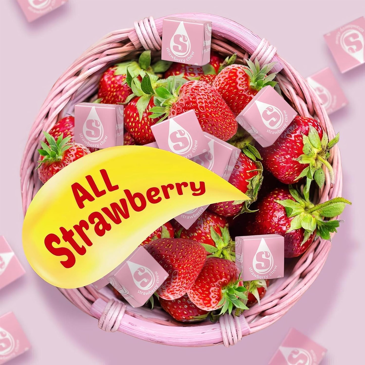 All Pink Strawberry Chewy Candy, 1 LB (Approx. 90 Pieces) Bulk Bag - Pink Individually Wrapped Candy, Perfect for Parties, Event