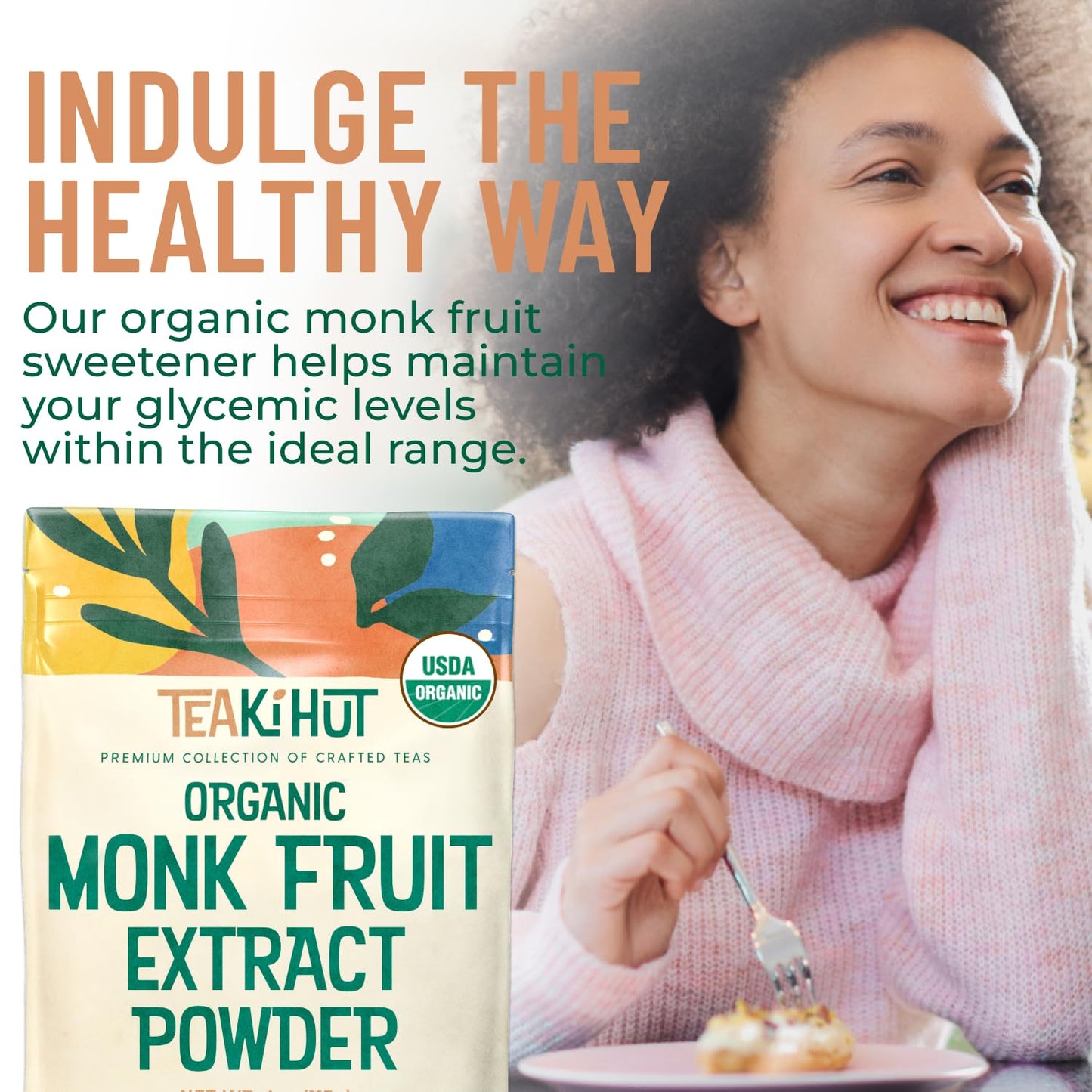 Organic Pure Monk Fruit Sweetener, No Erythritol 4oz, 100% Monk Fruit Extract Organic Powder for Keto and Paleo Diet, No Afterta