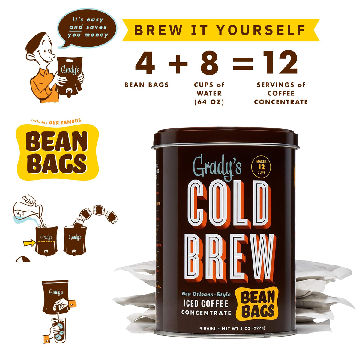 Grady'S Cold Brew Coffee | Original - Brewed Strong | New Orleans Style Cold Brewed Coffee Concentrate | Medium Roast Gourmet Co