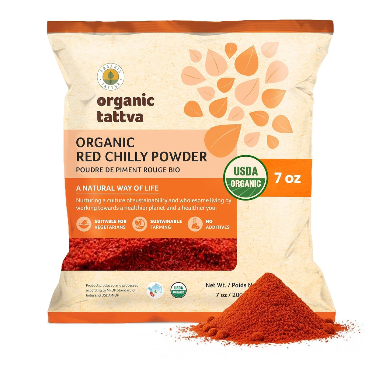 Organic Tattva Red Chili Powder (7 oz/200 gm) - Cold Ground Organic Chili Powder with Natural Oils, Aroma & Color - Powdered Chi