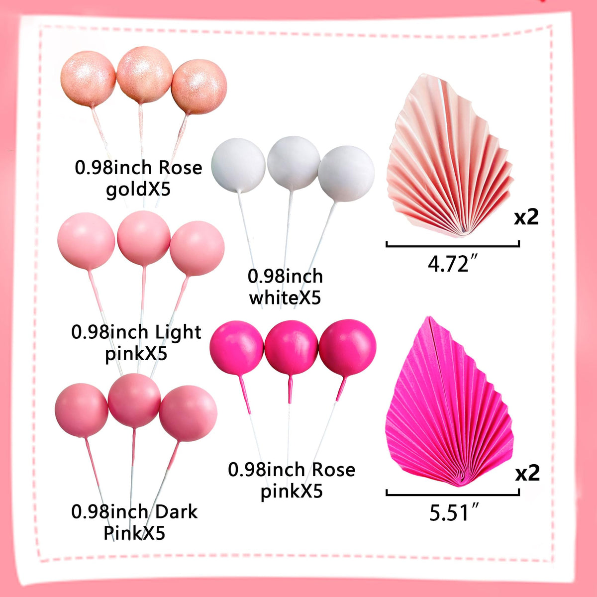 Roaring Good Time 32 Pcs Pink Balls Cake Decoration Baby Shower Cake Decoration Pink Leaves Palm Leaves Cake Decoration Boho Cak