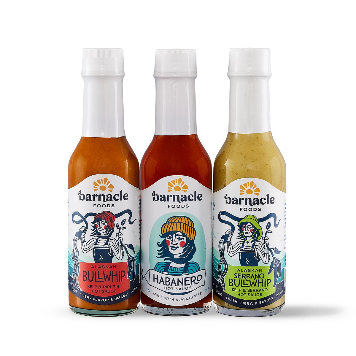 Barnacle Bull Kelp Hot Sauce Variety Pack - Bullwhip Kelp, Serrano & Habanero - 5.5 Ounce (Pack of 3) - Made in Alaska