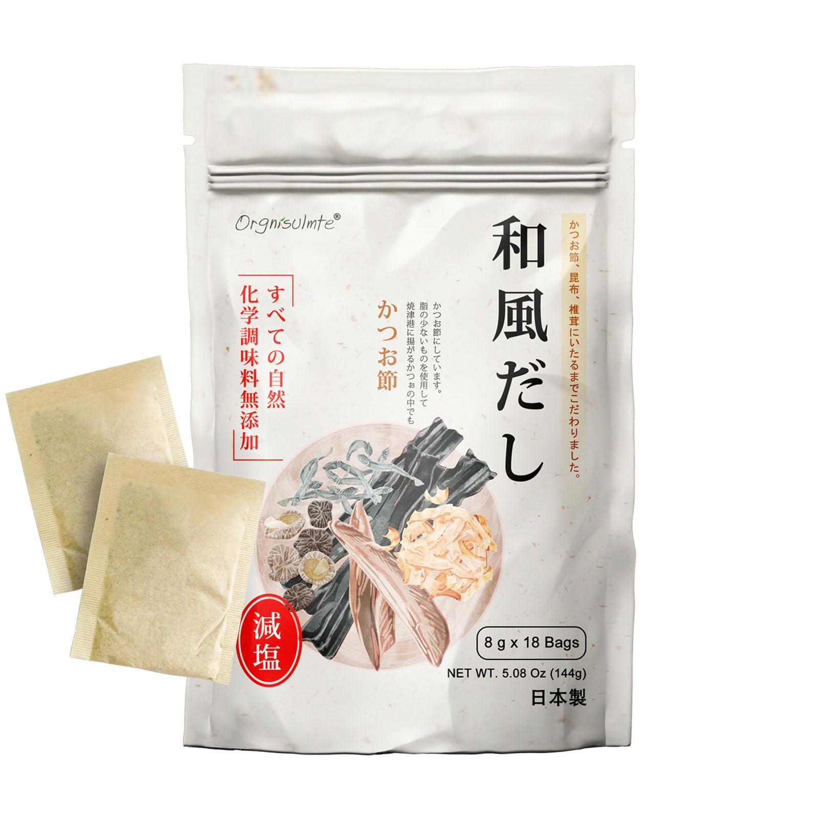 Orgnisulmte Dashi Stock (Dashi Packet  Dashi Broth)  Umami dashi Soup Stock  All Natural Ingredients  No MSG  Additives Free  100% Made in Japan 8g x 18 Packs 5.08 Oz